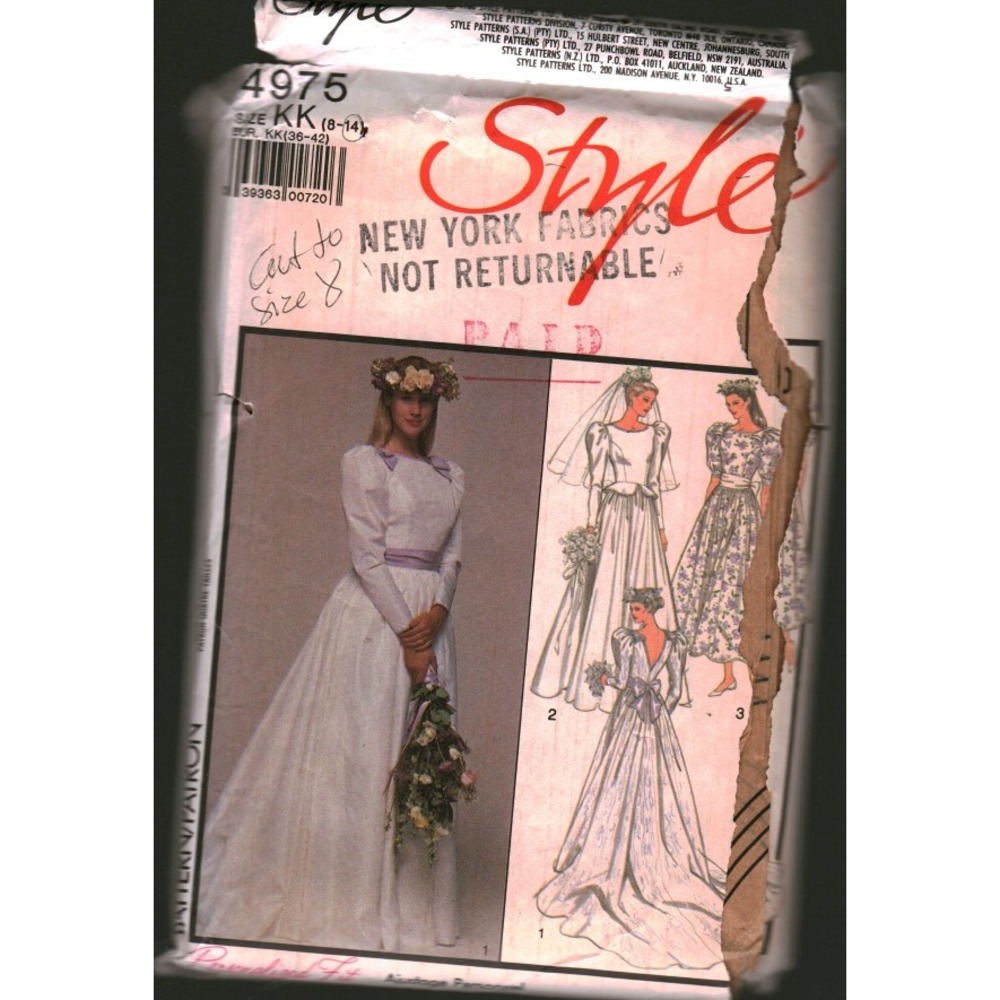 Vintage Style 4975 Wedding Bridesmaid Dress Sewing Pattern Size 8-14 Cut to 8